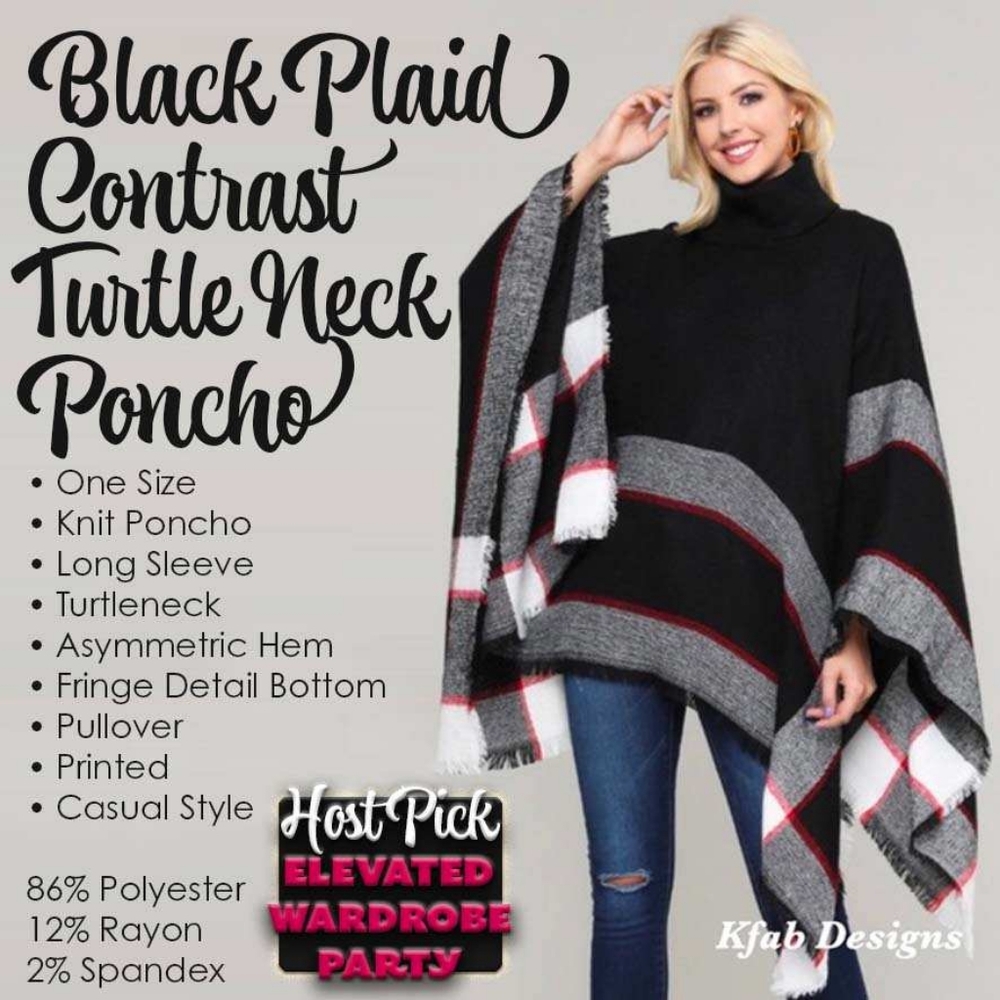 Black Plaid Contrast Turtle Neck Poncho 🎉HOST PICK🎉
